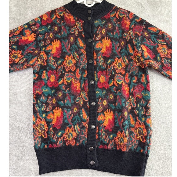 Doncaster Sweaters - Vintage Doncaster Womens M Floral Knit Button Up Cardigan Sweater Colorful 80s‎